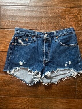 Levi's Women’s 501 Dark Blue Distressed Cutoff Jean Shorts size 29